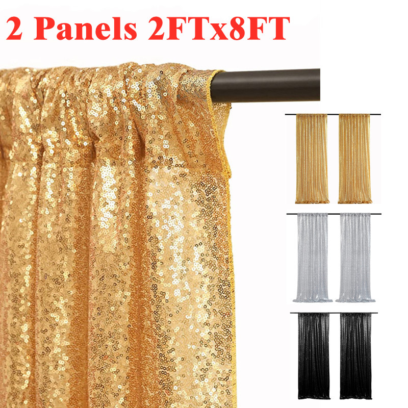 Sequin Fabric Panel - Gold/Silvery Sequin Backdrop Curtains, 2 Panels