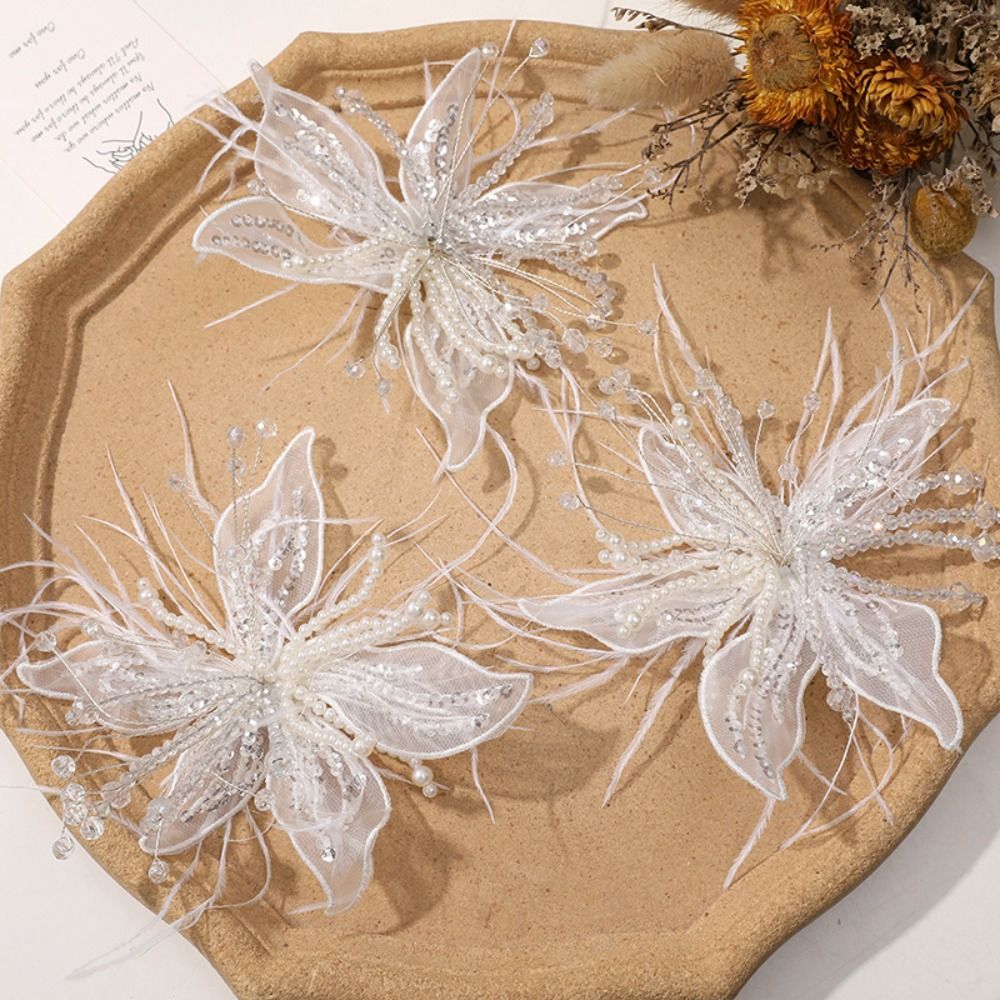 1PC Feather Pearl 3D Organza F - огляд і ціна Applique Patch Flower