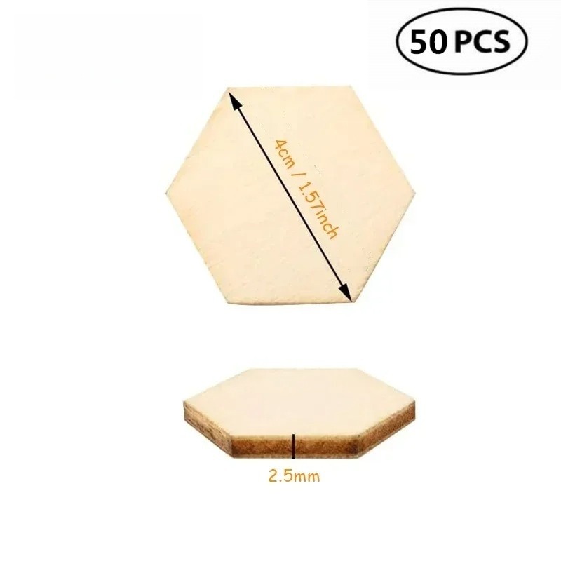 50PCS 4CM Unfinished Wood Hexa - огляд і ціна Craft Embellishment