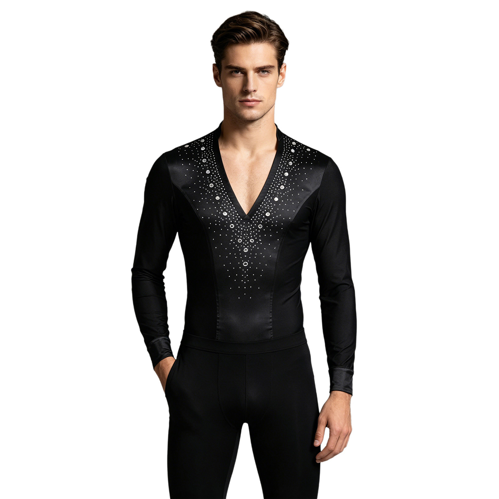 Mens Latin Jazz Dance Leotard  - огляд і ціна Rhinestone Banding Trim